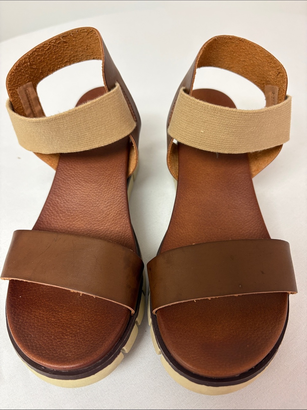 MIA Mallina Brown Leather Wedge Slingback Sandals Size 8.5
